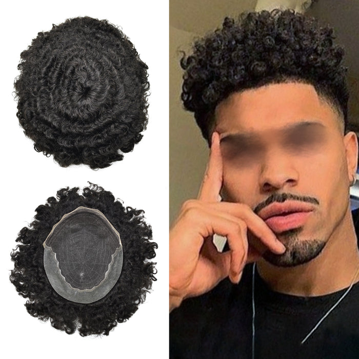 LYRICAL TOUPEE US STOCK Afro Curly French Lace Front Hairpiece for Black Men Weave Hair Unit