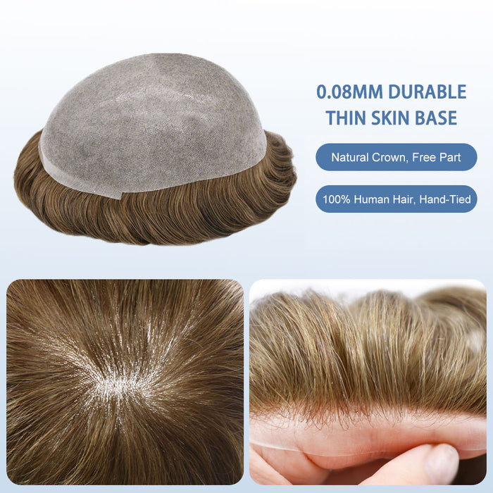 LYRICAL TOUPEE US Stock 0.08mm Thickness Natural& Durable Thin Skin Hair System For Men V-Looped Knots Mens Hairpieces Natural Hairline  Toupee for Men