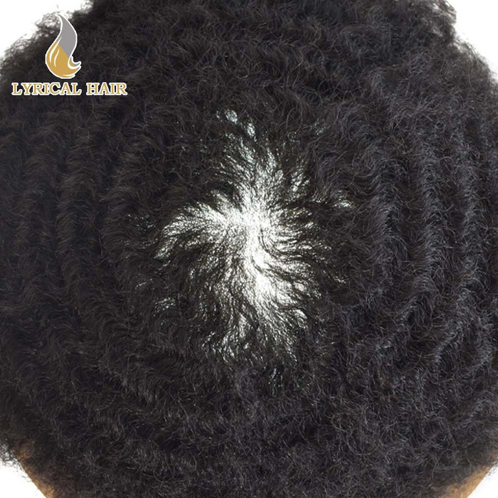 LYRICAL HAIR Hair Units for Black Men Thin Skin African American Men Full Poly Afro Curly Wave Mens Hairpieces
