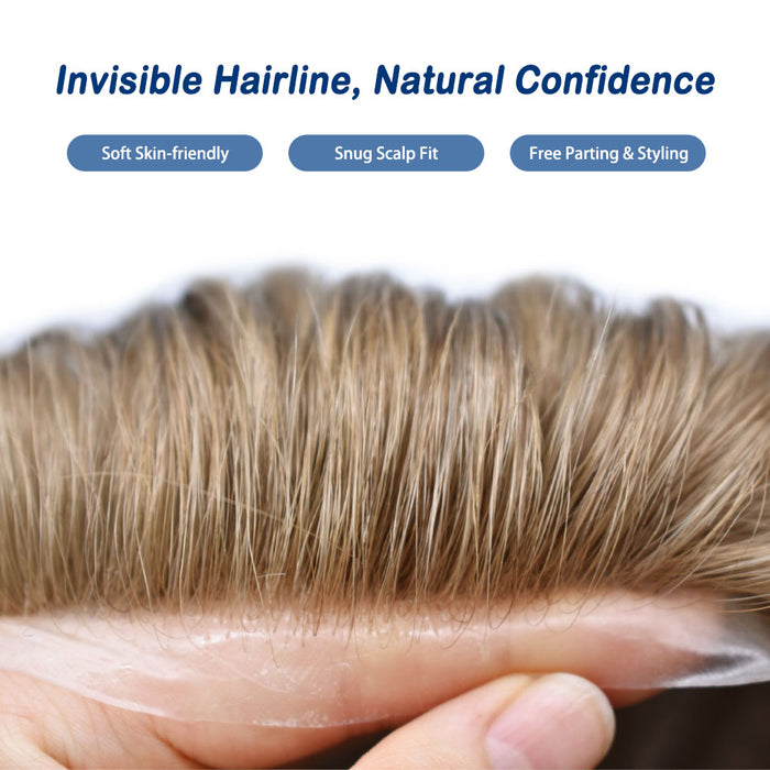 LYRICAL TOUPEE US Stock 0.08mm Thickness Natural& Durable Thin Skin Hair System For Men V-Looped Knots Mens Hairpieces Natural Hairline  Toupee for Men