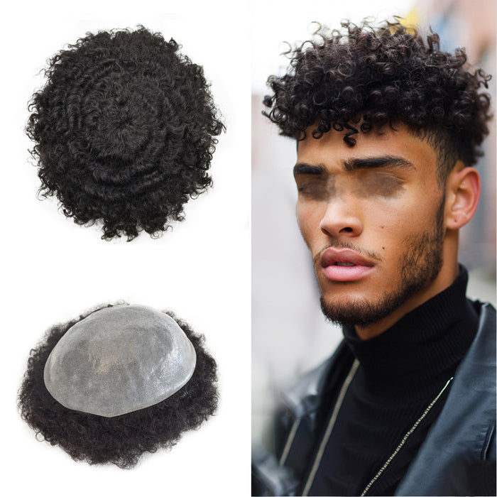 LYRICAL TOUPEE US Stock Kinky Curly Afro Mens Toupee 0.03-0.06mm Thickness PU Hair Unit For Black Men