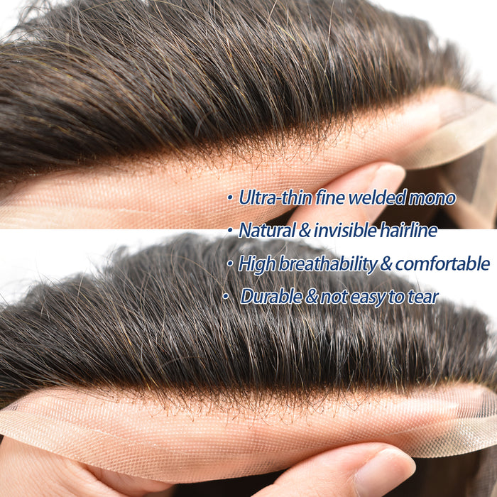 LYRICAL TOUPEE US Stock Fine Mono Hair System for Men PU Coated Perimeter 1/4ft Welded Mono Lace Front Mens Hairpieces