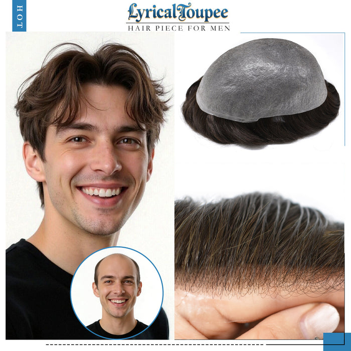 Lyrical Toupee US Stock Pro-Grade Thin Skin Mens Hairpiece 0.06MM V-Looped Natural Hair Toupee for Men