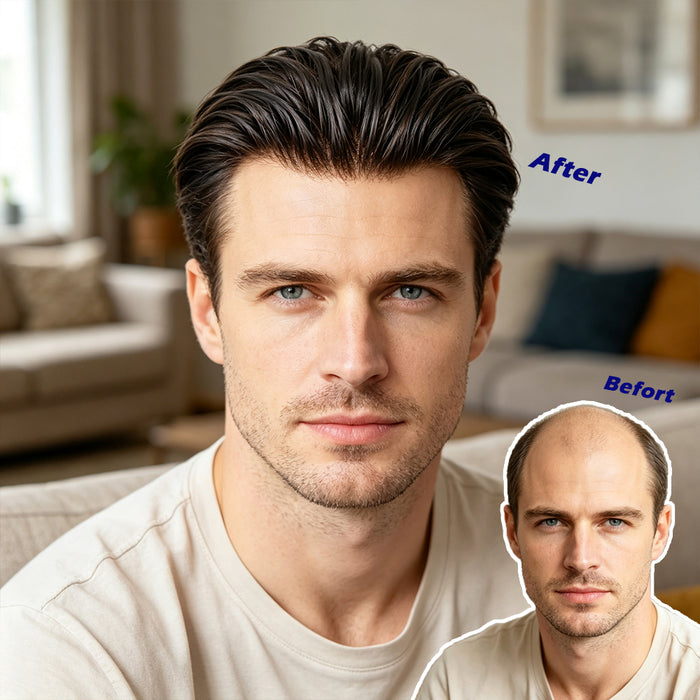 LYRICAL TOUPEE US Stock French Lace With PU Hair System For Men Natural Hairline Bleached  Knots Toupee for Men