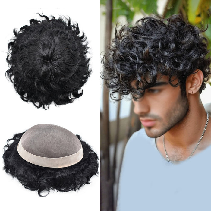 LYRICAL TOUPEE US STOCK Afro Toupee For Black Men Fine Monofilament Men Wave Hair Unit Poly Coated Kinky Curly Hairpiece