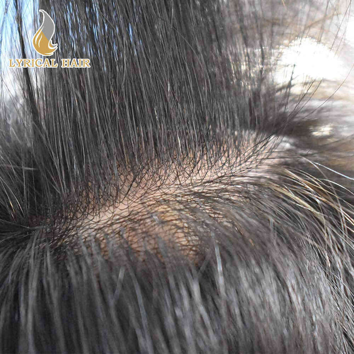 LYRICAL HAIR Mens Toupee 0.04mm Ultra Thin Skin Hair System for Men V-Looped Knots Natural Hairline Mens Hairpieces