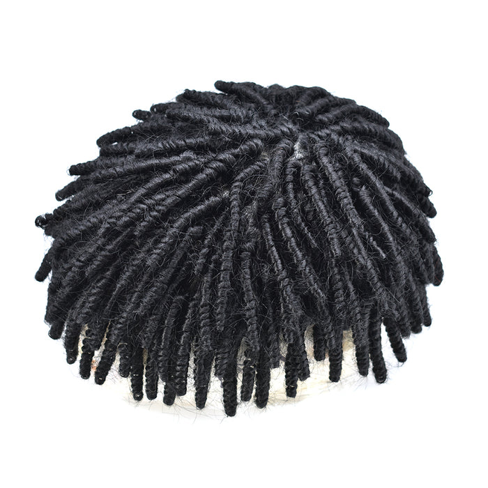 LYRICAL TOUPEE Afro Curl Toupee For Black Men Crochet Braid African American Afro Wavy Men Toupee Hairpieces Full Poly Thin Skin Mens Hair System