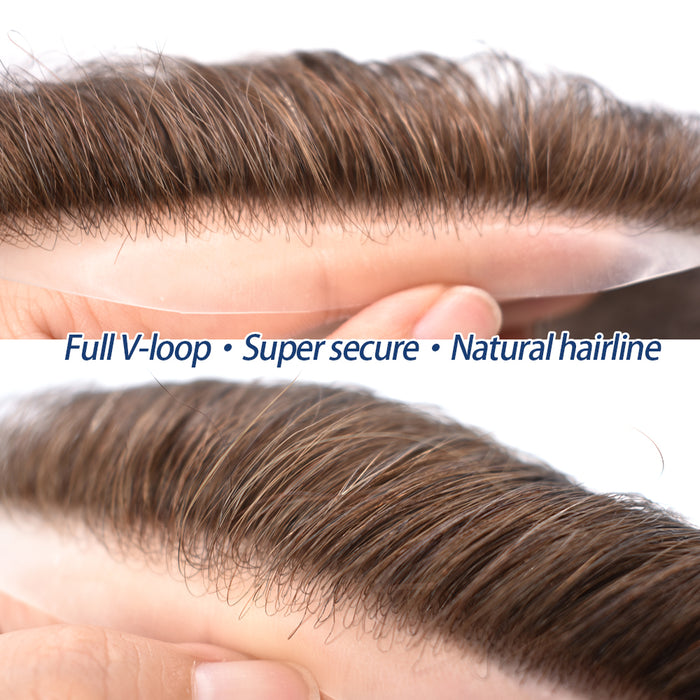 LYRICAL TOUPEE US Stock Men Frontal Hair System V-Looped PU Toupee for Men Natural Hairline Mens Toupee