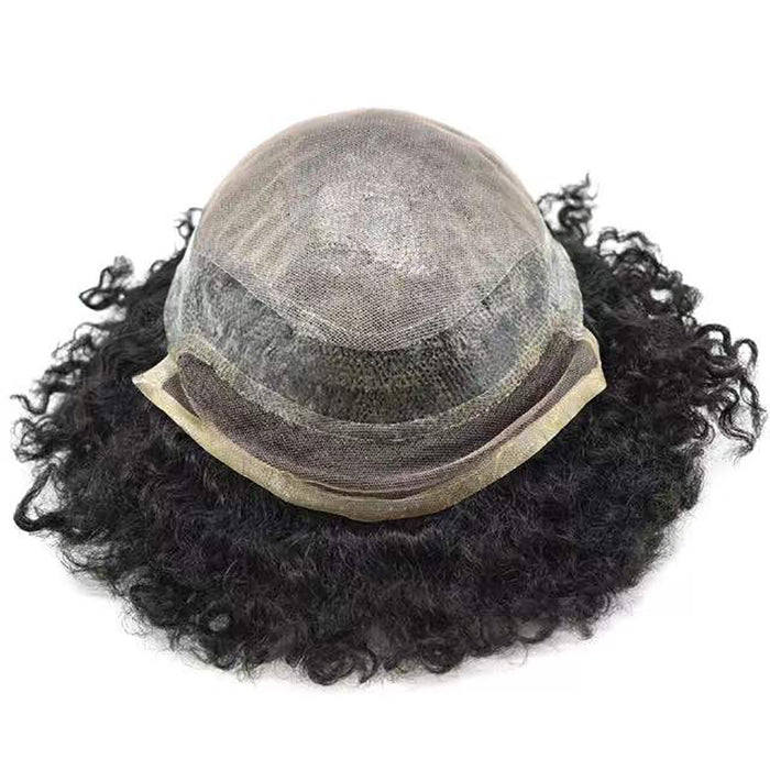 LYRICAL TOUPEE Afro Men Hair System French Lace PU Skin Curly Mens Toupee for African American Mens Hair Piece