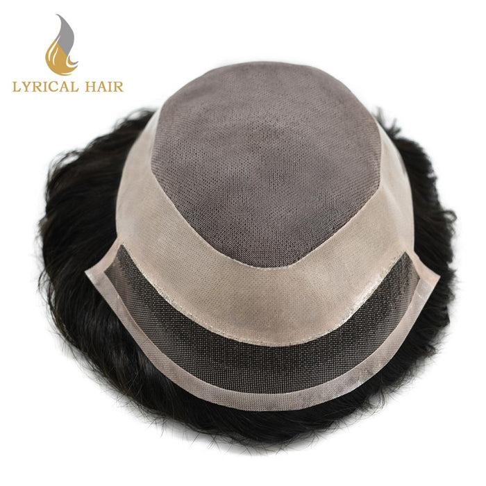 LYRICAL HAIR US Stock Fine Mono Hair System for Men PU Coated Perimeter 1/4ft Welded Mono Lace Front Mens Hairpieces