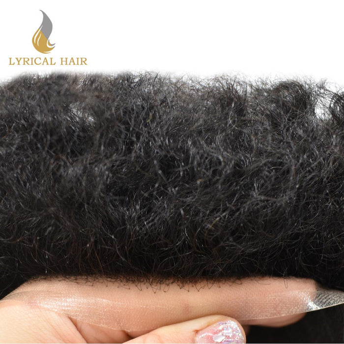 Lyricalhair Afro Men Hair System French Lace with Injected PU Skin Non Surgical Mens Toupee for African American Mens Hair Piece