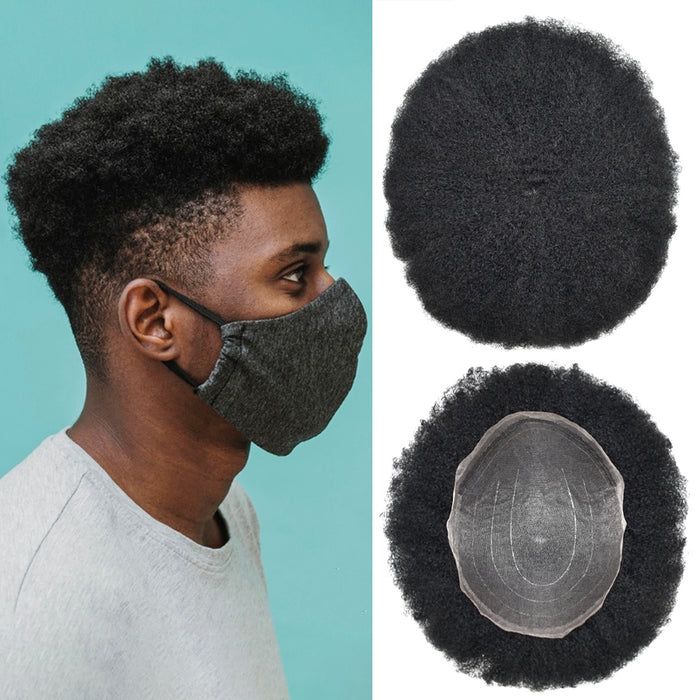 LYRICAL TOUPEE Welded Mono Lace Afro Curly Toupee For Black Men Invisible Full Swiss Super Welded Lace Hair Units for African American Curly Mens Toupee Hairpieces