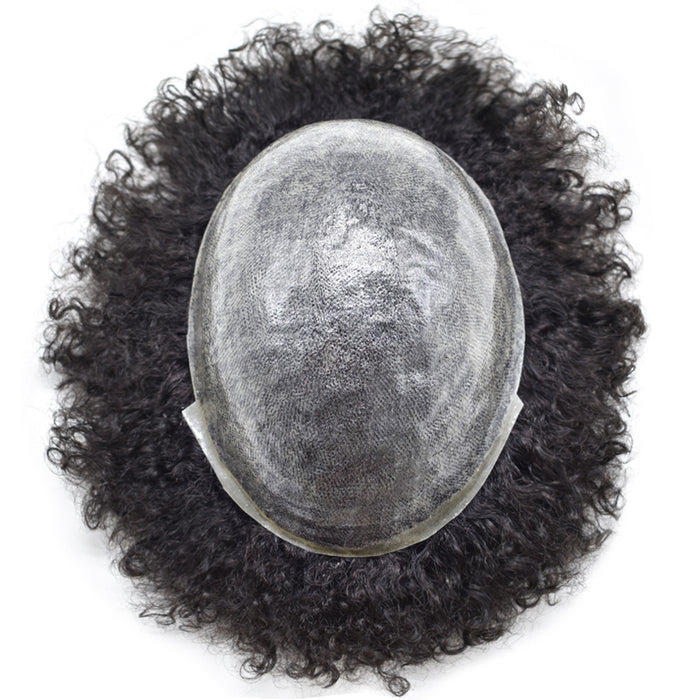 LYRICAL TOUPEE US Stock Afro Toupee for Black Men Full PU Curly Hair Unit For American African Men