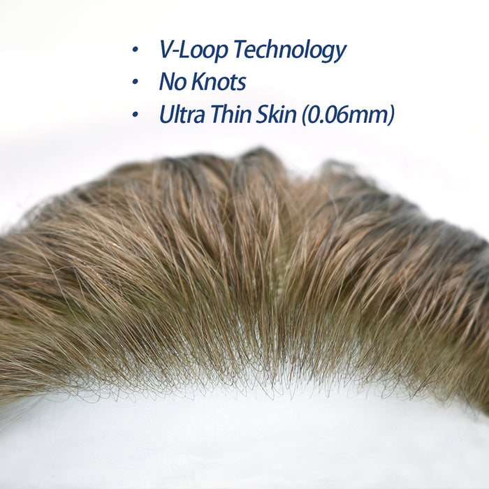 LYRICAL TOUPEE US Stock Mens Toupee 0.04mm Ultra Thin Skin Hair System for Men V-Looped Knots Natural Hairline Mens Hairpieces