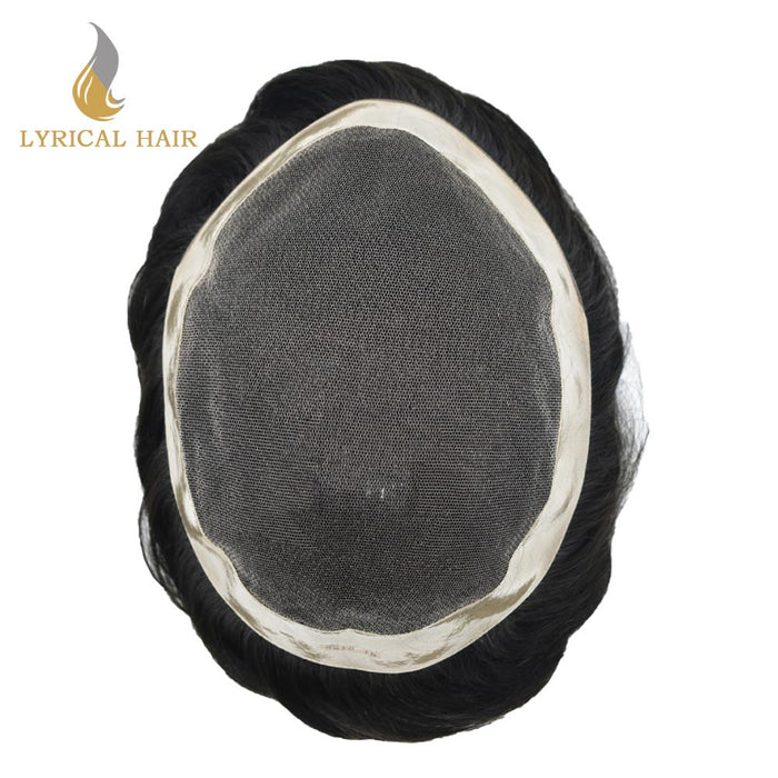 LYRICAL HAIR Mens Toupee Hair System French Lace PU Coated Mens Hairpiece Center Lace Human Toupee for Men