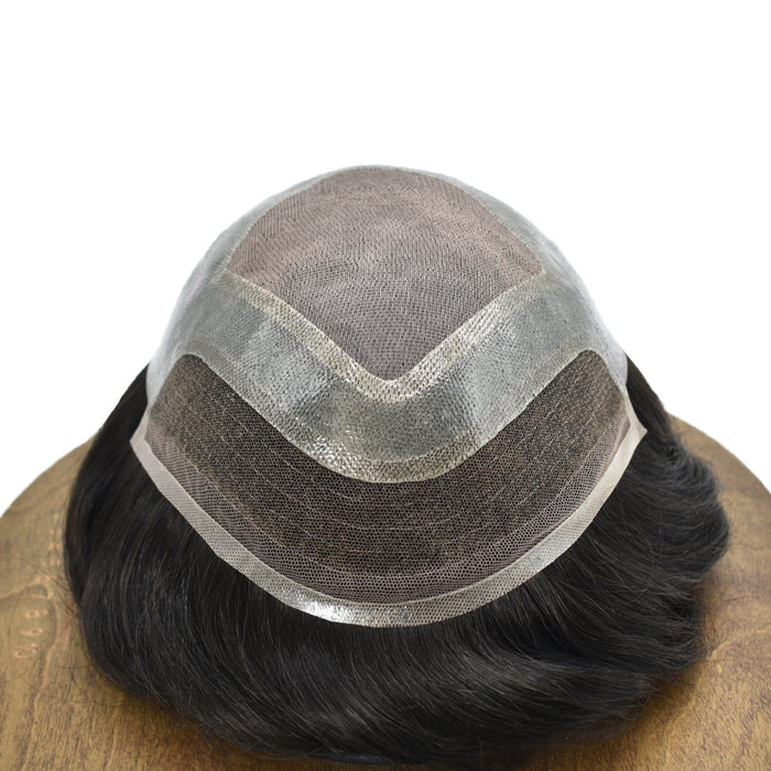 LYRICAL TOUPEE US STOCK Fine Mono Mens Hair Pieces French Lace Front Men Toupee Poly Skin Hair Replacement System for Men