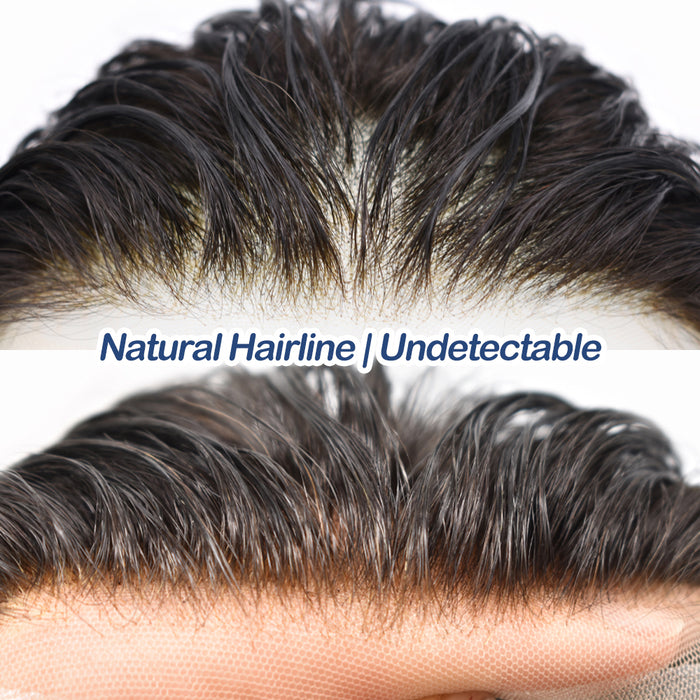 LYRICAL TOUPEE US Stock Mens Toupee French Lace Front Hair System for Men 0.06mm Poly Thin Skin V-looped Mens Hairpieces