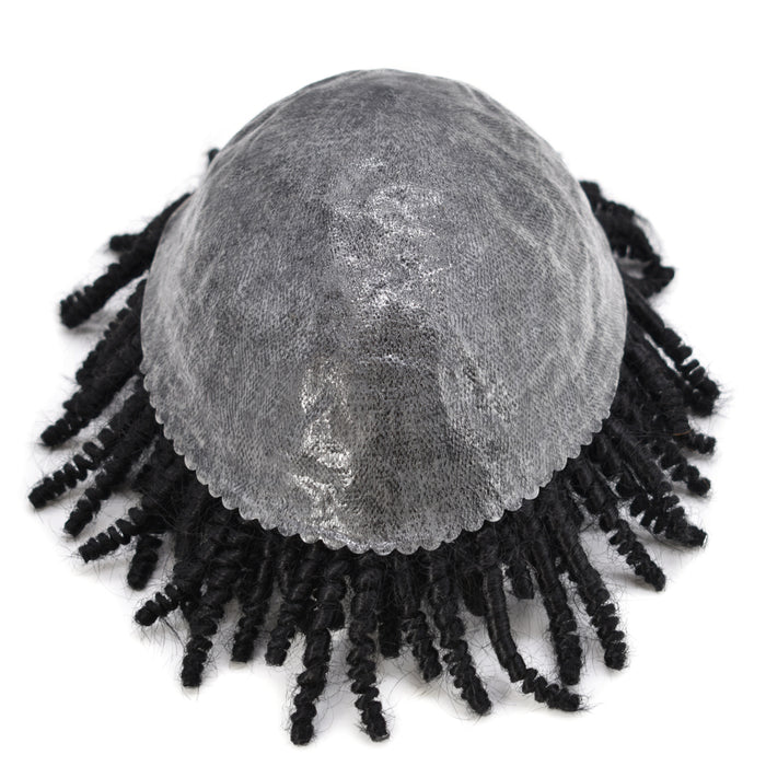 LYRICAL TOUPEE Afro Curl Toupee For Black Men Crochet Braid African American Afro Wavy Men Toupee Hairpieces Full Poly Thin Skin Mens Hair System