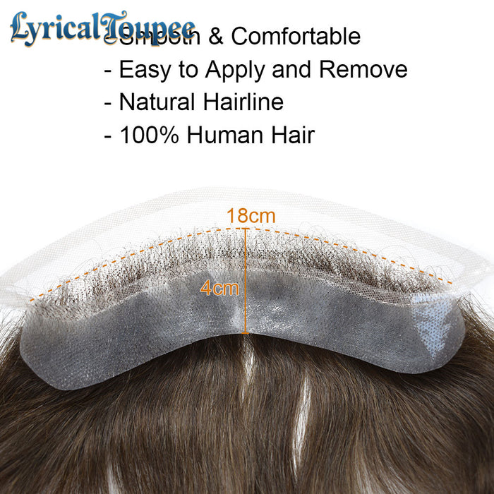 LYRICAL TOUPEE US Stock Mens Frontal Hairpiece Forehead Hairline Toupee French Lace With PU Natural Hairline For Receding Hairline 4X18cm