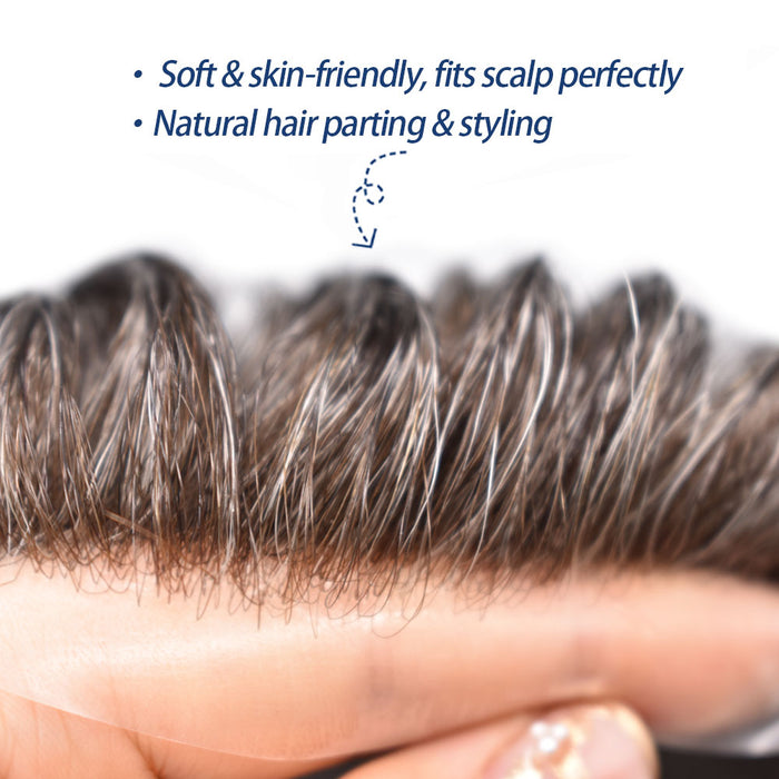 LYRICAL TOUPEE Mens Toupee 0.06mm Ultra Thin Skin Hair Replacement System for Men V-Looped Knots Mens Hairpieces Natural Hairline Toupee for Men