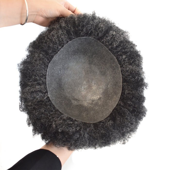 LYRICAL TOUPEE US Stock Kinky Curly Afro Mens Toupee 0.03-0.06mm Thickness PU Hair Unit For Black Men