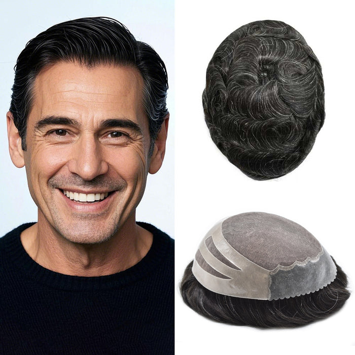 LYRICAL TOUPEE US STOCK Mens Hair System Fine Monofilament Front Mens Human Hair Toupee Non-Surgical Hair Replacement For Mens Hairpiece