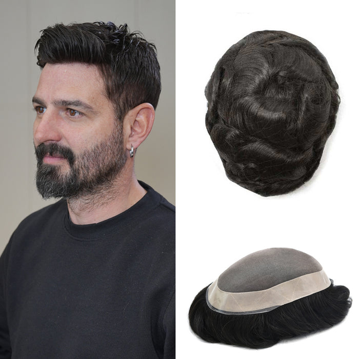 LYRICAL TOUPEE Men Toupee Fine Monofliament Durable Mens Hair System Human Hair Mens Hairpiece
