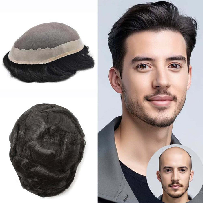 LYRICAL HAIR US STOCK Men Toupee Fine Monofliament Durable Mens Hair System Human Hair Mens Hairpiece
