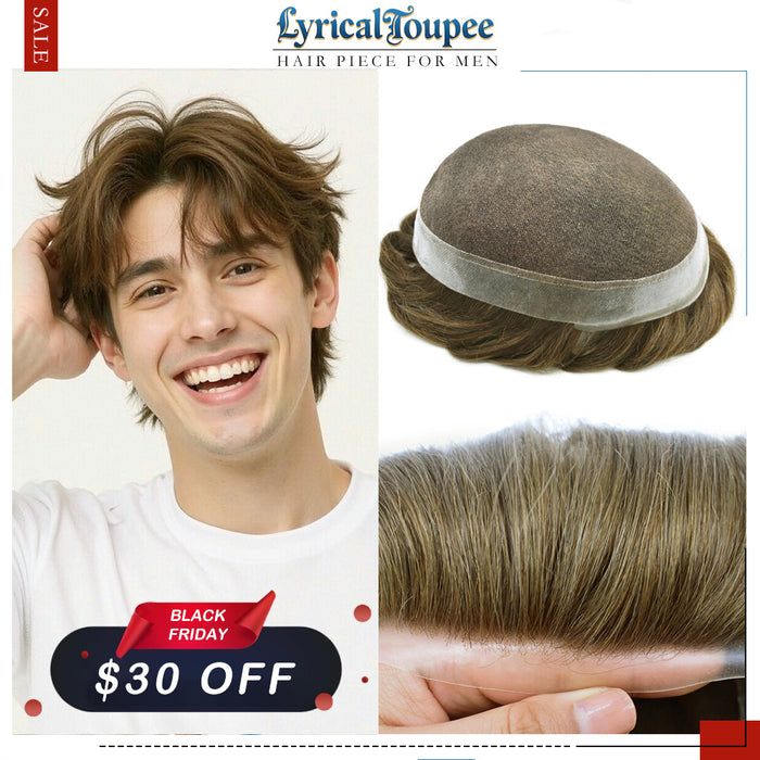 LYRICAL TOUPEE US Stock Human Hairpiece French Lace Mens Toupee Poly Skin Around Mens Hair System