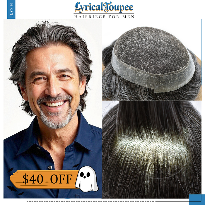 LYRICAL TOUPEE US Stock Human Hairpiece French Lace Mens Toupee Poly Skin Around Mens Hair System