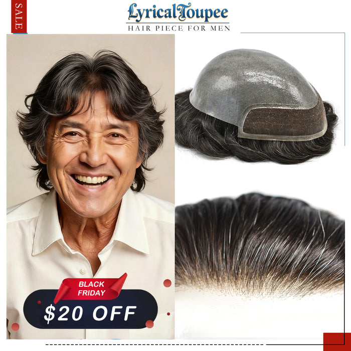 LYRICAL TOUPEE US Stock Mens Toupee Lace Front Skin Hair System for Men 0.06mm Thin Skin V-looped Mens Hairpieces