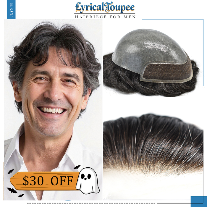 LYRICAL TOUPEE US Stock Mens Toupee Lace Front Skin Hair System for Men 0.06mm Thin Skin V-looped Mens Hairpieces