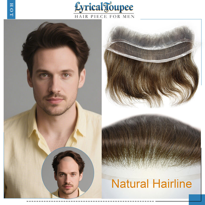 LYRICAL TOUPEE US Stock Mens Frontal Hairpiece Forehead Hairline Toupee French Lace With PU Natural Hairline For Receding Hairline 4X18cm