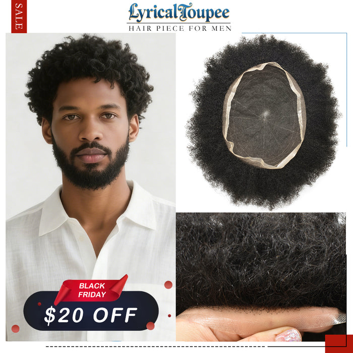 LYRICAL TOUPEE US Stock Afro Curly Toupee For Black Men Full French Lace Hair Units Mens Hairpieces