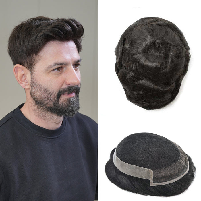 LYRICAL TOUPEE US Stock French Lace With Poly Coated Hair System For Men Natural Hairline Bleached  Knots Toupee for Men