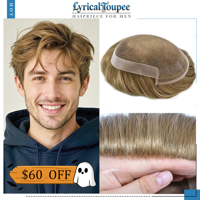 LYRICAL TOUPEE US Stock French Lace With Poly Coated Hair System For Men Natural Hairline Bleached  Knots Toupee for Men