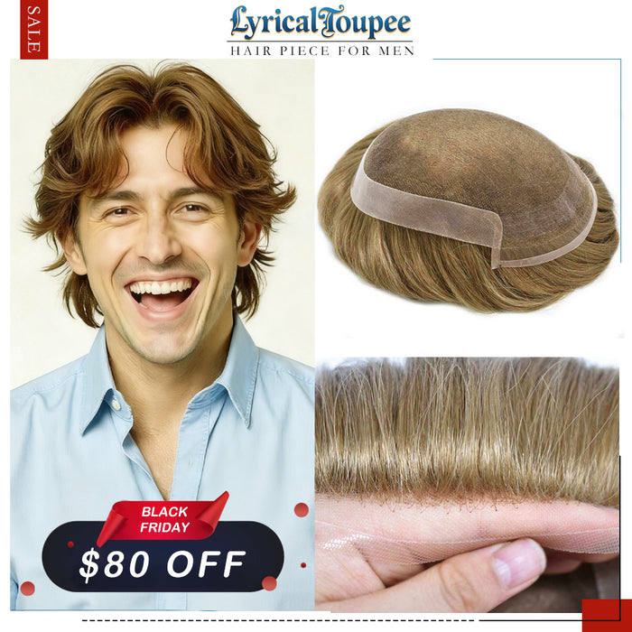 LYRICAL TOUPEE US Stock French Lace With Poly Coated Hair System For Men Natural Hairline Bleached  Knots Toupee for Men