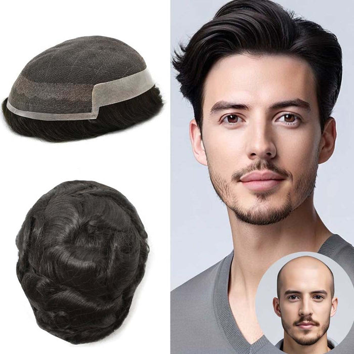 LYRICAL HAIR US Stock French Lace With Poly Coated Hair System For Men Natural Hairline Bleached  Knots Toupee for Men