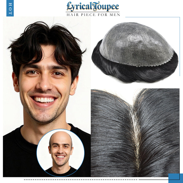 LYRICAL TOUPEE US Stock Toupee for Mens Full PU Injected Human Hairpiece for Men Durable Mens Hair System