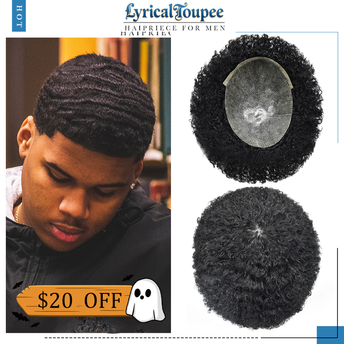 LYRICAL TOUPEE US Stock Afro Toupee for Black Men Full PU Curly Hair Unit For American African Men