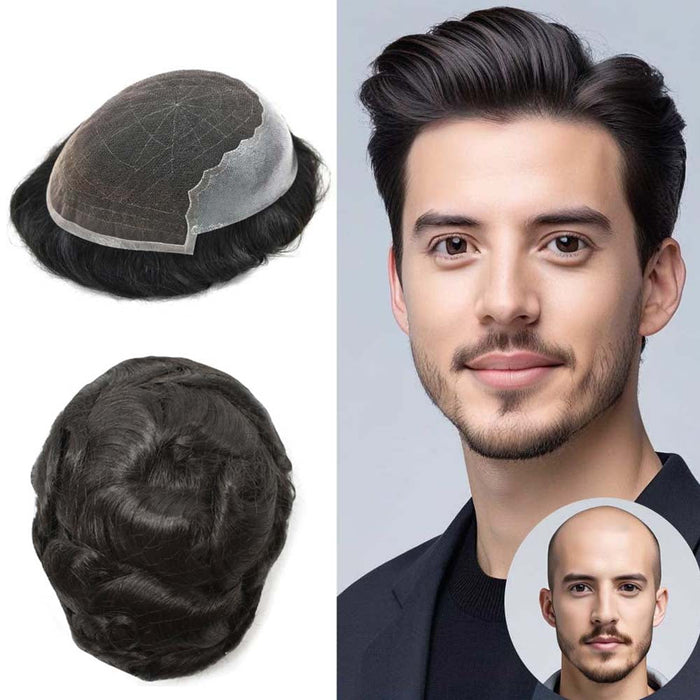 LYRICAL HAIR US Stock French Lace With PU Hair System For Men Natural Hairline Bleached  Knots Toupee for Men
