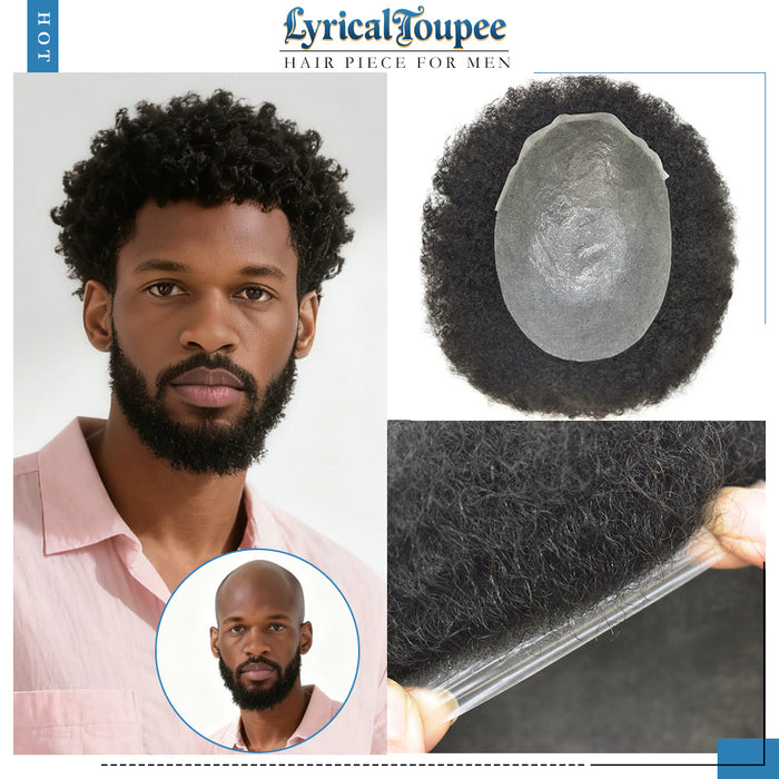 LYRICAL TOUPEE US Stock Hair Units for Black Men Thin Skin African American Men Full Poly Afro Curly Wave Mens Hairpieces