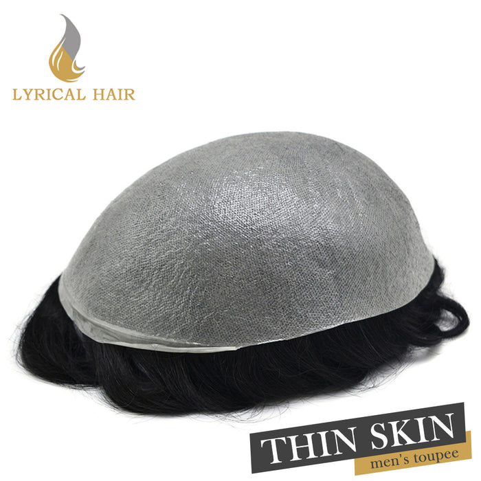 LYRICAL HAIR Mens Toupee 0.04mm Ultra Thin Skin Hair System for Men V-Looped Knots Natural Hairline Mens Hairpieces