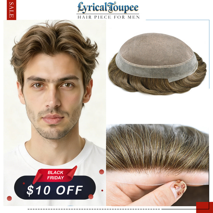 LYRICAL TOUPEE Hair US Stock System For Men Fine Monofilament With PU Hairpieces For Men