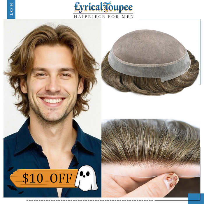 LYRICAL TOUPEE US Stock Hair System For Men Fine Monofilament With PU Hairpieces For Men