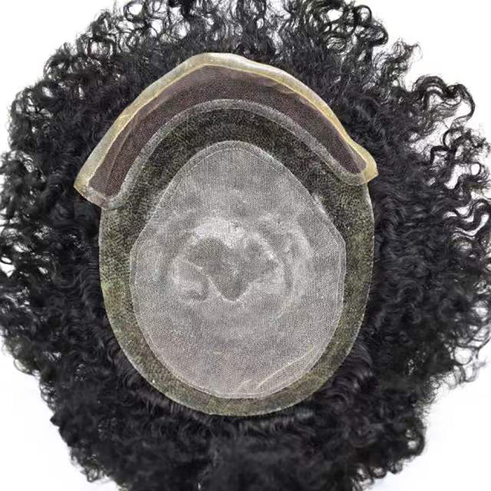 LYRICAL TOUPEE Afro Men Hair System French Lace PU Skin Curly Mens Toupee for African American Mens Hair Piece