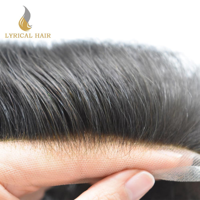 LYRICAL HAIR US Stock French Lace With PU Hair System For Men Natural Hairline Bleached  Knots Toupee for Men