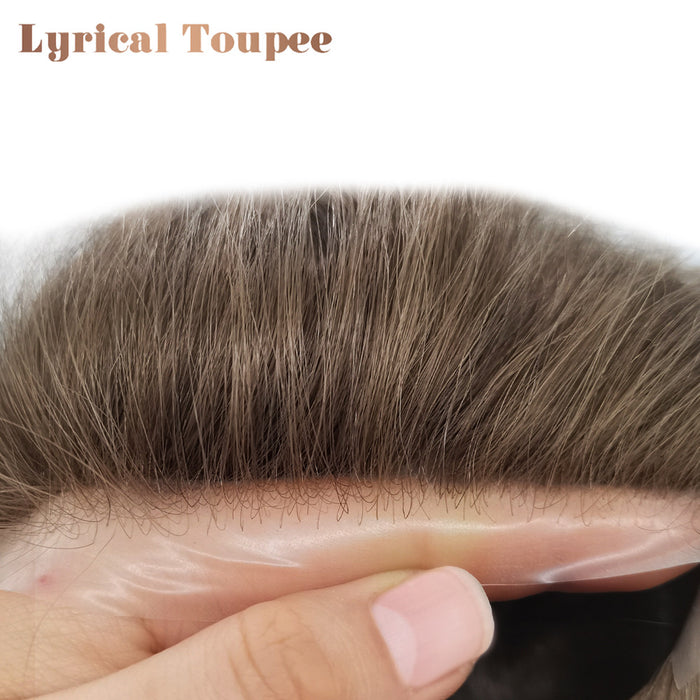 LYRICAL TOUPEE US Stock 0.08mm Thickness Natural& Durable Thin Skin Hair System For Men V-Looped Knots Mens Hairpieces Natural Hairline  Toupee for Men