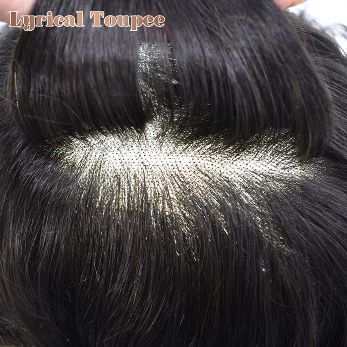 LYRICAL TOUPEE US STOCK Fine Mono Mens Hair Pieces French Lace Front Men Toupee Poly Skin Hair Replacement System for Men