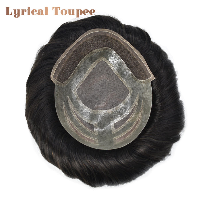 LYRICAL TOUPEE US STOCK Fine Mono Mens Hair Pieces French Lace Front Men Toupee Poly Skin Hair Replacement System for Men